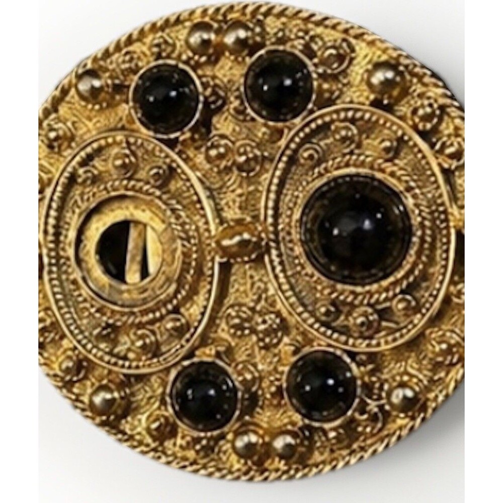 Vintage Saks Fifth Avenue Wide Patent Leather Belt Gold Medallion Baroque 80s - Picture 2 of 8